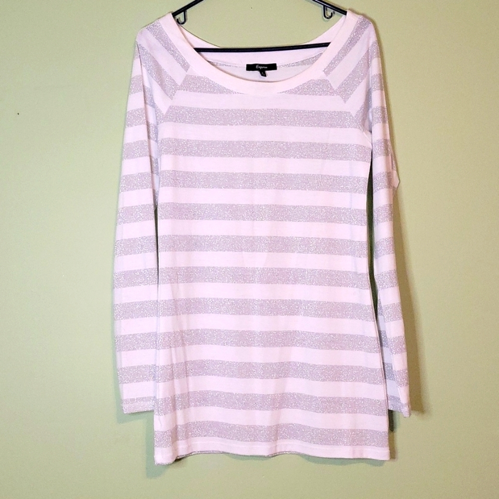 Express (L) White and Silver Metallic Stripe